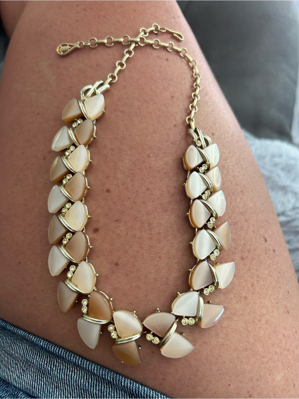 CORO-Gold-Tone Beige & Cream Statement Necklace